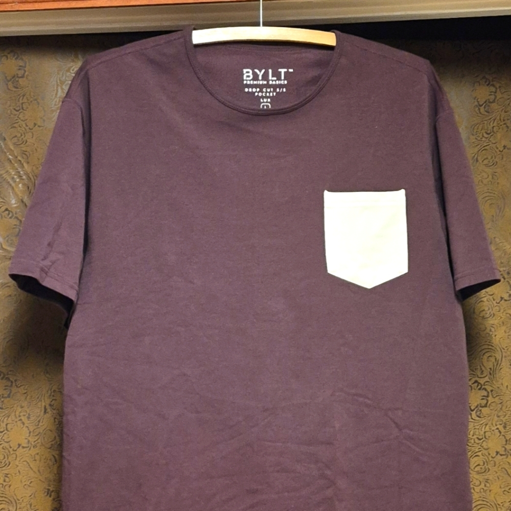 BYLT Men's Purple T-Shirt with Cream Pocket